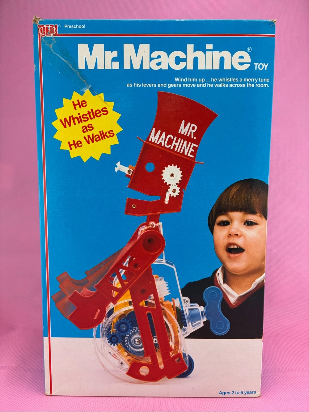 Mr. Machine by Ideal 1977 Vintage Wind-Up Whistling Walking Toy with Box Working